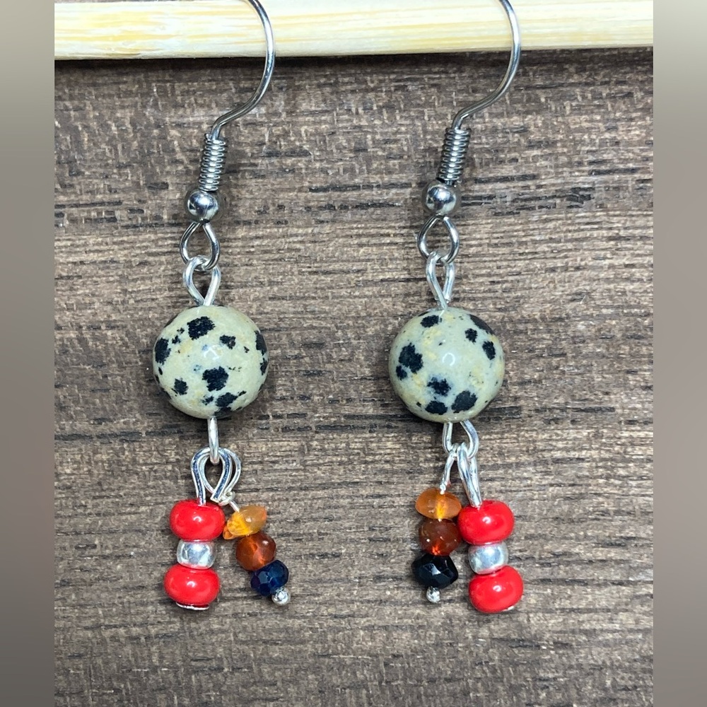NEW-Handmade Carnelian and Dalmatian jasper earrings.